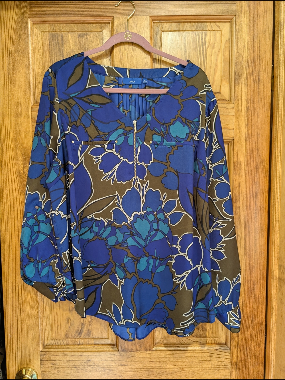 Apt. 9 Royal Blue & Teal Floral Zip-Front Blouse